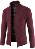 Mens Knitted Cardigan Thick Sweater Full Zip Stand Collar Warm Jumper Fleece Lined Winter Coat