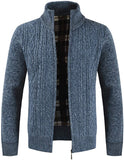 Mens Knitted Cardigan Thick Sweater Full Zip Stand Collar Warm Jumper Fleece Lined Winter Coat