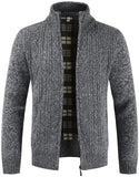 Mens Knitted Cardigan Thick Sweater Full Zip Stand Collar Warm Jumper Fleece Lined Winter Coat