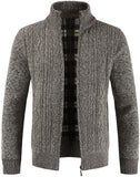Mens Knitted Cardigan Thick Sweater Full Zip Stand Collar Warm Jumper Fleece Lined Winter Coat