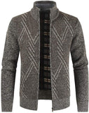 Mens Knitted Cardigan Thick Sweater Full Zip Stand Collar Warm Jumper Fleece Lined Winter Coat