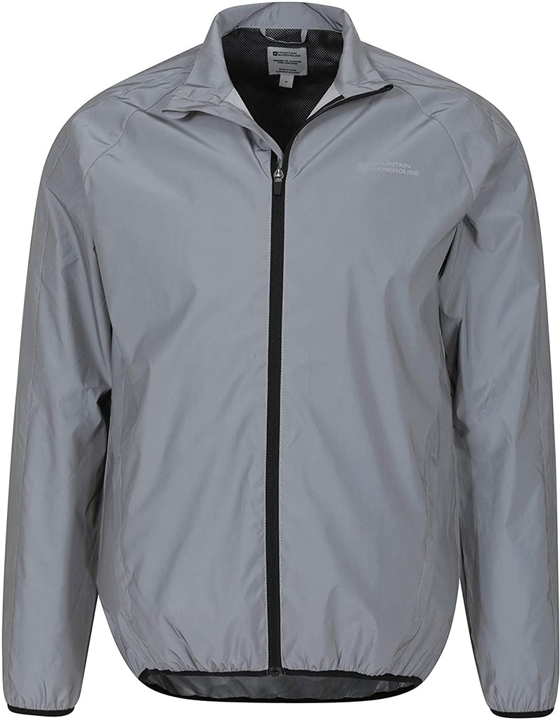 Mountain Warehouse Reflective Mens Jacket - Water Resistant Unisex Rain Jacket, Breathable, Front Pockets, Full Zip Rain Coat -Best for Cycling & Running