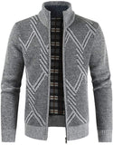 Mens Knitted Cardigan Thick Sweater Full Zip Stand Collar Warm Jumper Fleece Lined Winter Coat