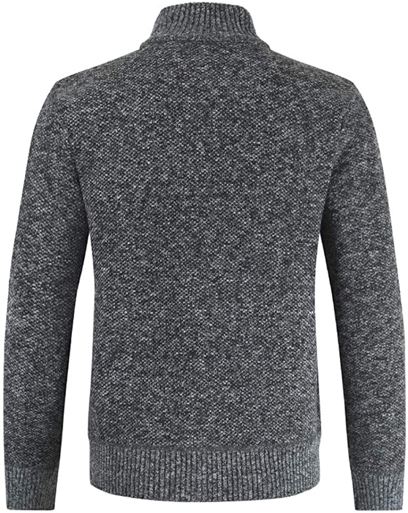 Mens Knitted Cardigan Thick Sweater Full Zip Stand Collar Warm Jumper Fleece Lined Winter Coat