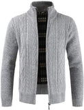 Mens Knitted Cardigan Thick Sweater Full Zip Stand Collar Warm Jumper Fleece Lined Winter Coat