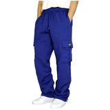 2021 Men's Rope Loosening Waist Solid Color Pocket Trousers Loose Sports Trousers