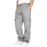 2021 Men's Rope Loosening Waist Solid Color Pocket Trousers Loose Sports Trousers