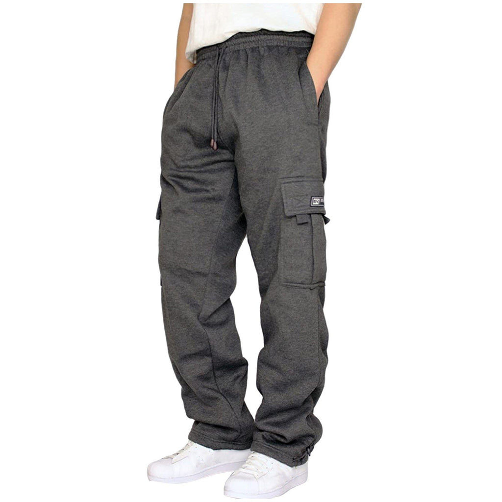 2021 Men's Rope Loosening Waist Solid Color Pocket Trousers Loose Sports Trousers