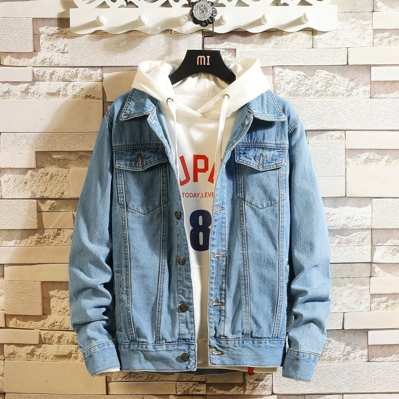 Men Blue Denim Jackets and Coats New Spring Autumn Outwear Casual Jean Jackets Men Cotton Solid Black Denim Coats Size