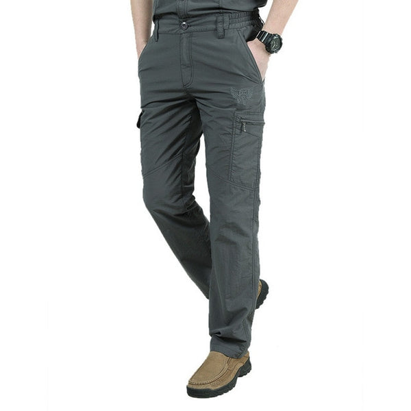 Men Solid Pants With Many Pockets Tactical Cargo Pants Dark Grey