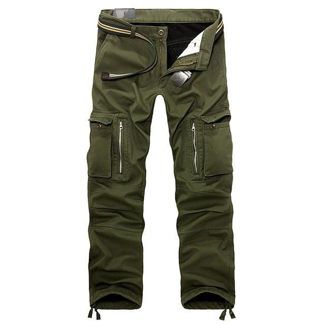 Winter Fleece Warm Tactical Pants Zip Cotton Trousers Loose Army Green Cargo Pants Men Casual