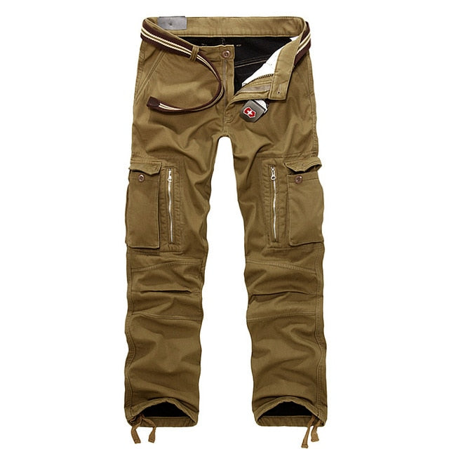 Winter Fleece Warm Tactical Pants Zip Cotton Trousers Loose Army Green Cargo Pants Men Casual