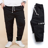 Men's Harem Cargo Pants Fashion Letter Print Elastic Waist Big Pocket Beam Foot Casual Pants Male Trousers