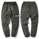 Men's Harem Cargo Pants Fashion Letter Print Elastic Waist Big Pocket Beam Foot Casual Pants Male Trousers