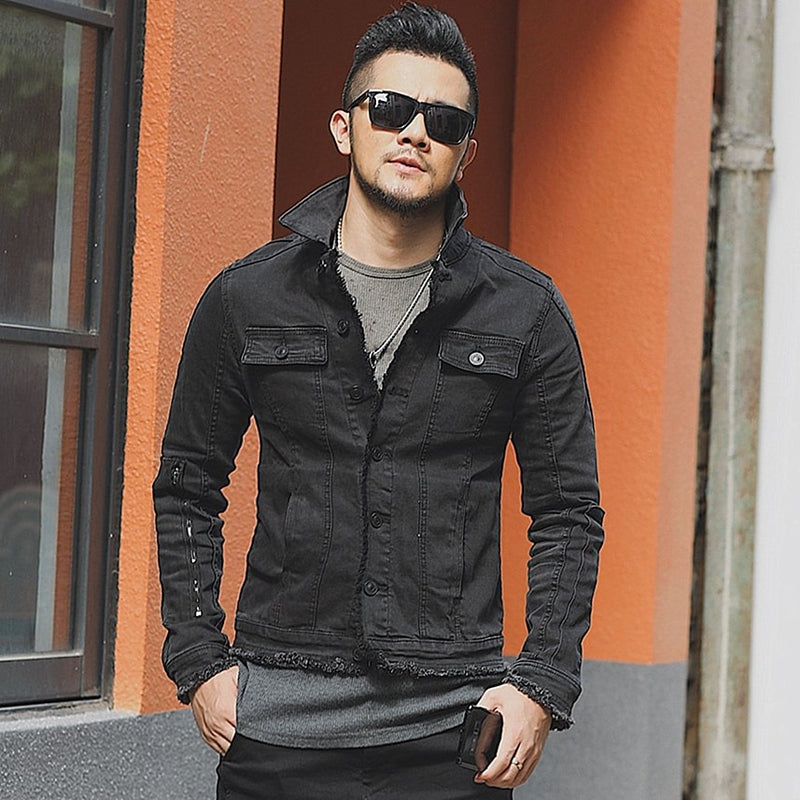 Men's Autumn Slim Casual Black Denim European Style Fashion Jacket Mextrosexual Men Solid Hip Hops Retro Outwear