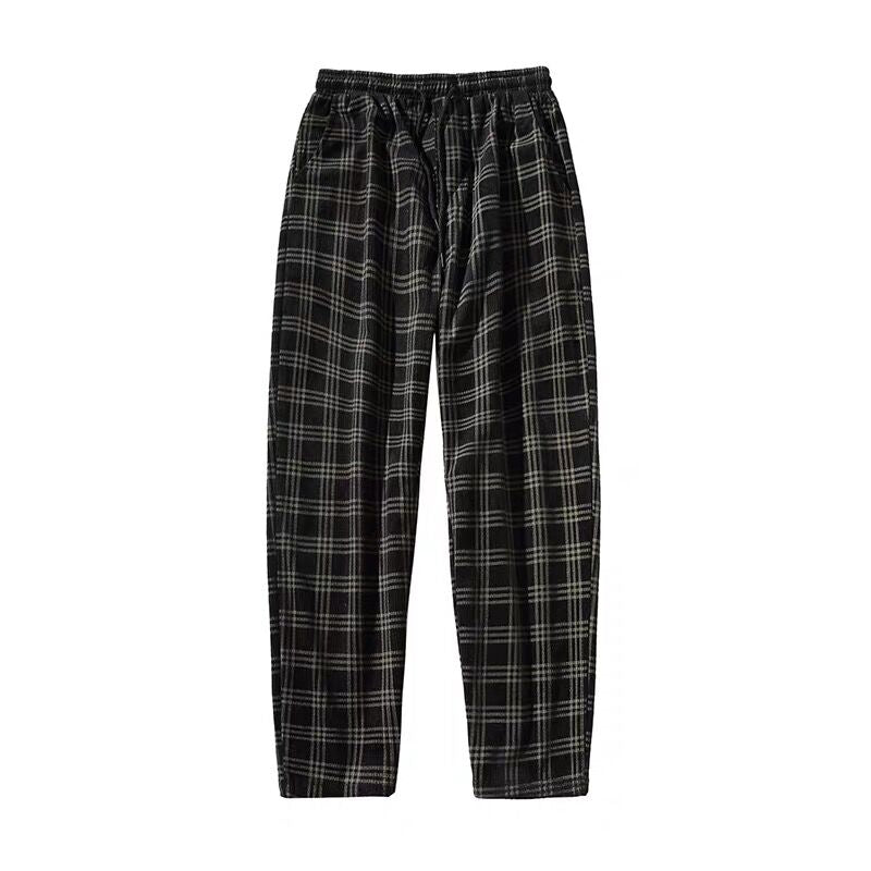 Autumn Corduroy Pants Men Fashion Retro Casual Plaid Pants Men Streetwear Hip Hop Loose Straight Trousers Male