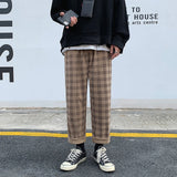 Autumn Corduroy Pants Men Fashion Retro Casual Plaid Pants Men Streetwear Hip Hop Loose Straight Trousers Male
