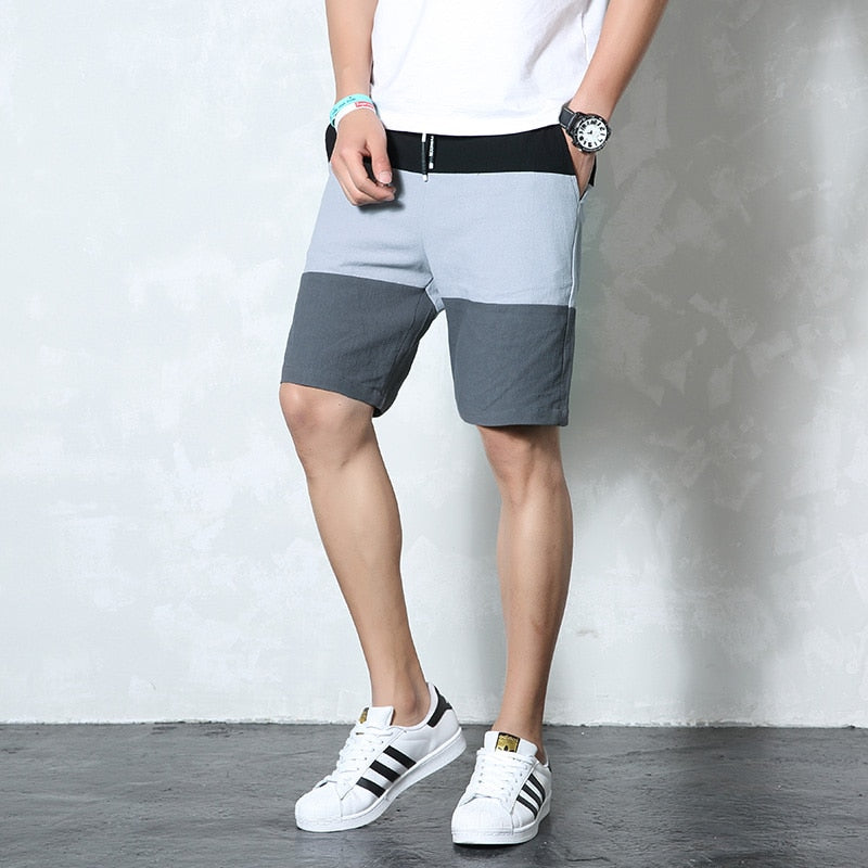New Brand Casual Shorts Men Elastic Waist Summer Beach Cotton Linen Bermuda Knee Length Fashion Breathable Shorts