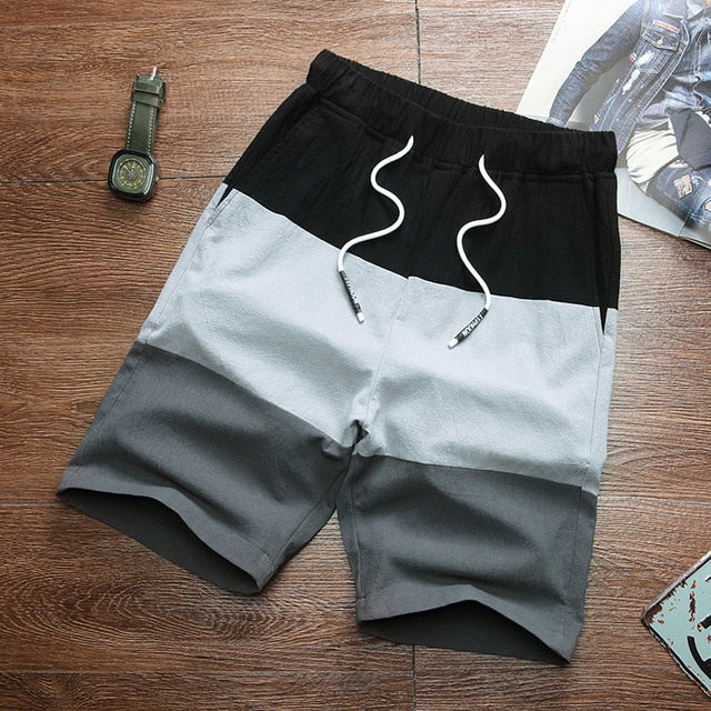 New Brand Casual Shorts Men Elastic Waist Summer Beach Cotton Linen Bermuda Knee Length Fashion Breathable Shorts
