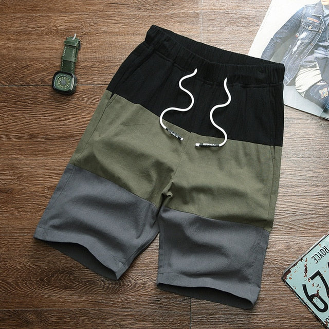New Brand Casual Shorts Men Elastic Waist Summer Beach Cotton Linen Bermuda Knee Length Fashion Breathable Shorts