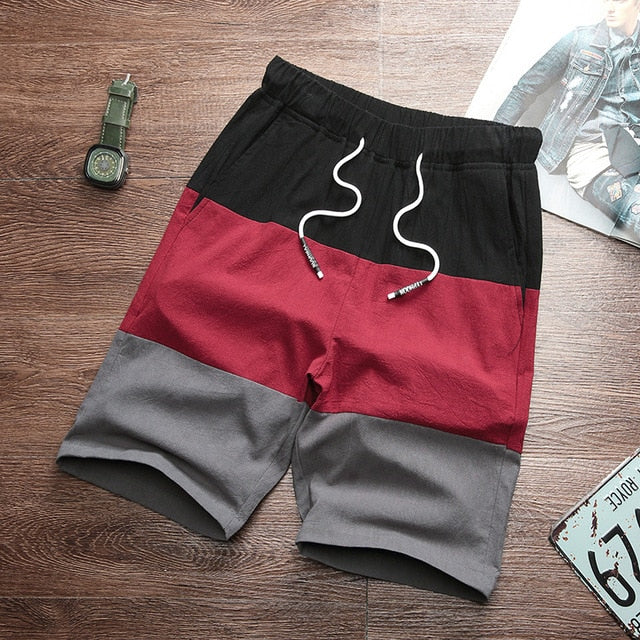 New Brand Casual Shorts Men Elastic Waist Summer Beach Cotton Linen Bermuda Knee Length Fashion Breathable Shorts