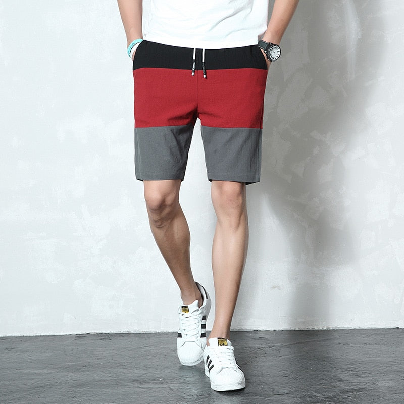 New Brand Casual Shorts Men Elastic Waist Summer Beach Cotton Linen Bermuda Knee Length Fashion Breathable Shorts