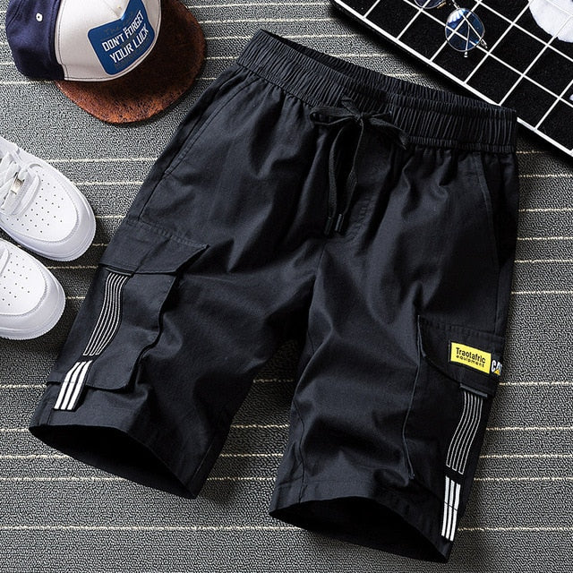 Streetwear Shorts Black 2021 Summer Fashion Cotton Side Pockets Breeches Bermuda Male Elastic Waist Band Casual Cargo Shorts Men