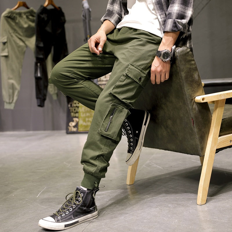 Multi-Pockets Cargo Pants Men Streetwear Baggy Jogger Pants Ankle-Length Harem Pants