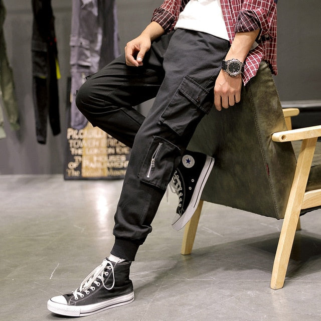 Multi-Pockets Cargo Pants Men Streetwear Baggy Jogger Pants Ankle-Length Harem Pants