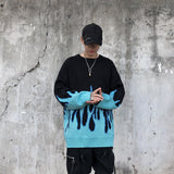 Sweater Men Streetwear Retro Flame Pattern Hip Hop Autumn New Pull Over Spandex O-neck Oversize Couple Casual Men's Sweaters