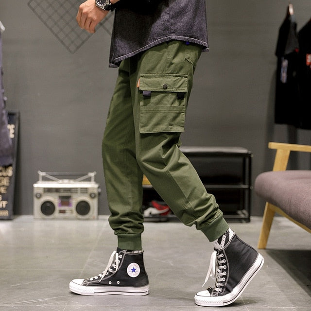 Multi-Pockets Cargo Pants Men Streetwear Baggy Jogger Pants Ankle-Length Harem Pants