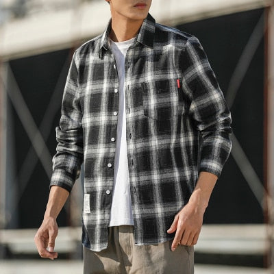 2021 New Spring Casual Plaid Shirt Men Slim Fit Cotton Wool Male Long Sleeve Shirts Men Fashion