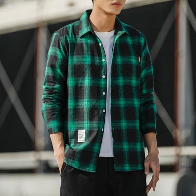 2021 New Spring Casual Plaid Shirt Men Slim Fit Cotton Wool Male Long Sleeve Shirts Men Fashion