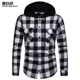 New 2021 Shirt Men Spring Hot Sale Quality Plaid Shirts Hooded Outwear Long Sleeve Casual Male Chemise Homme EU Size S-XXL