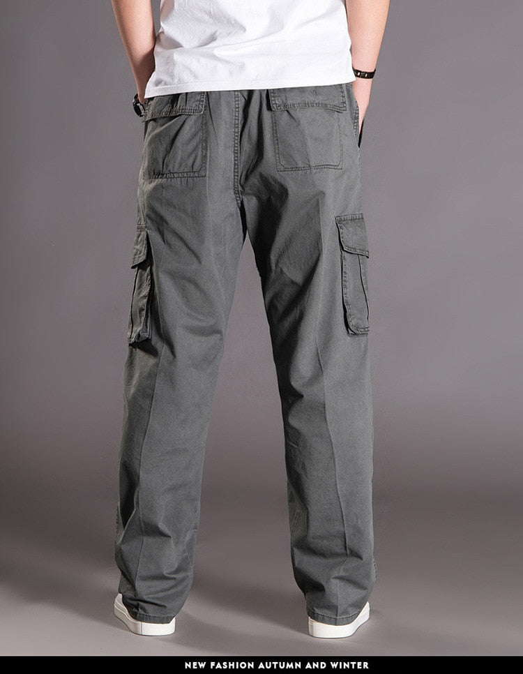 Spring Autumn Men Casual Cargo Pants 95% Cotton Multiple Pockets Male Thin Trousers Loose