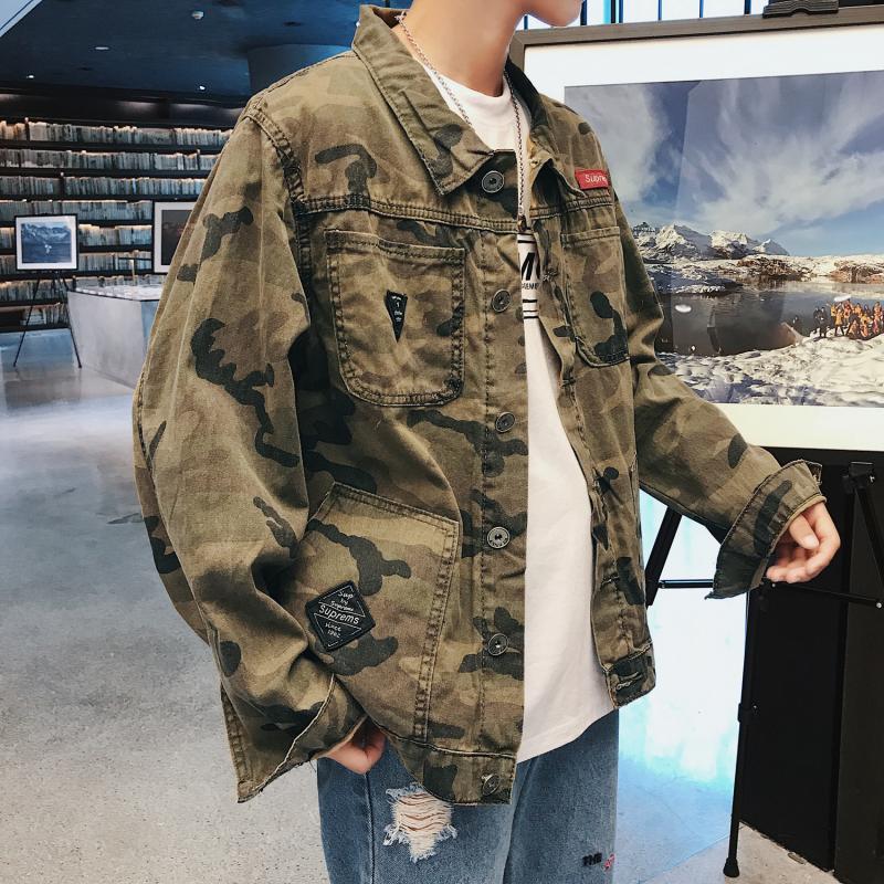 Wholesale 2021 Camouflage denim jacket Cotton loose khaki teenagers men's Korean students bf wild casual