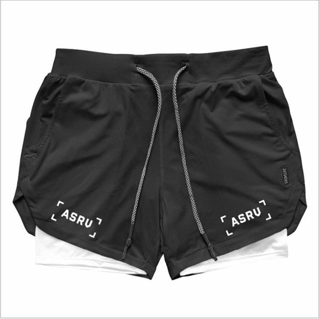 2021 New Double deck Running Shorts Men  Fitness Workout Bermuda Bodybuilding Quick dry Short Pants Male  clothing Bottoms