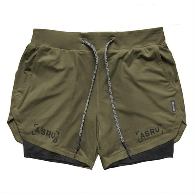 2021 New Double deck Running Shorts Men  Fitness Workout Bermuda Bodybuilding Quick dry Short Pants Male  clothing Bottoms