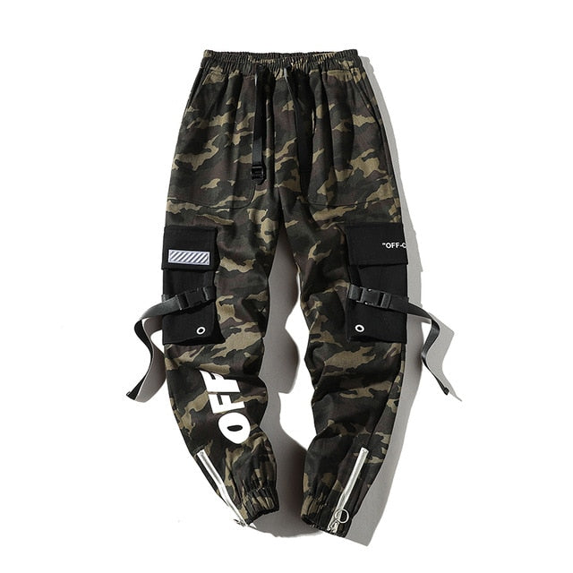 Streetwear Ribbons Cargo Pants Mens Camouflage Joggers Hip Hop Korean Fashions Designer Camo Sweatpants