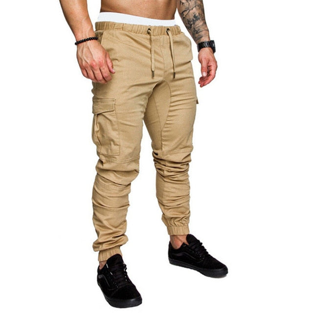 Men Casual Joggers Pants Solid Thin Cargo Sweatpants Male Multi-pocket Trousers New Sportswear Hip Hop Pencil Pants