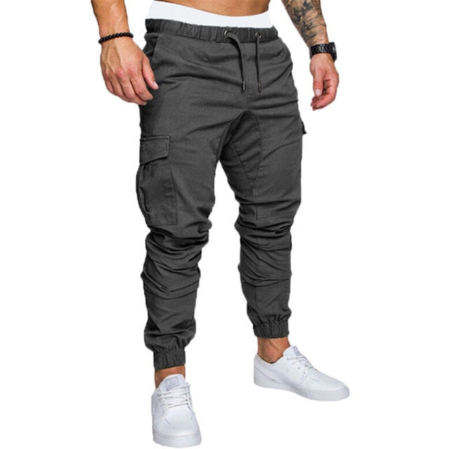 Men Casual Joggers Pants Solid Thin Cargo Sweatpants Male Multi-pocket Trousers New Sportswear Hip Hop Pencil Pants