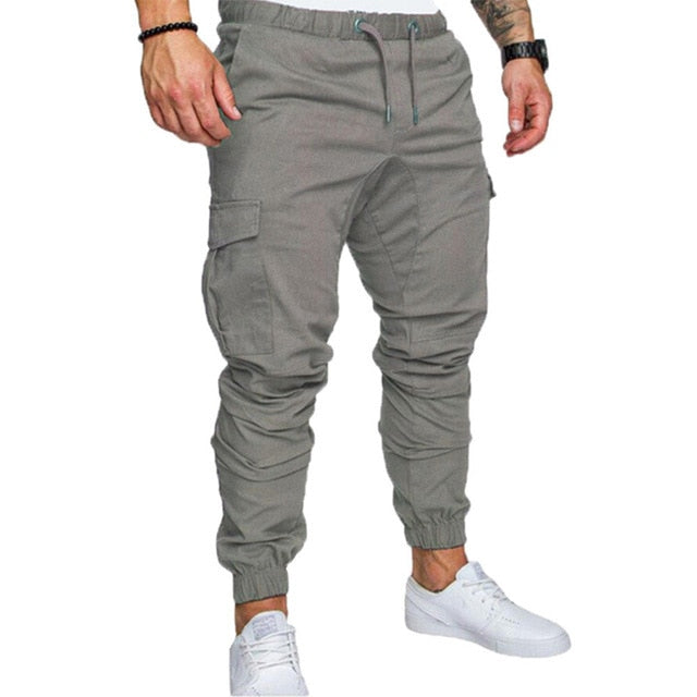 Men Casual Joggers Pants Solid Thin Cargo Sweatpants Male Multi-pocket Trousers New Sportswear Hip Hop Pencil Pants