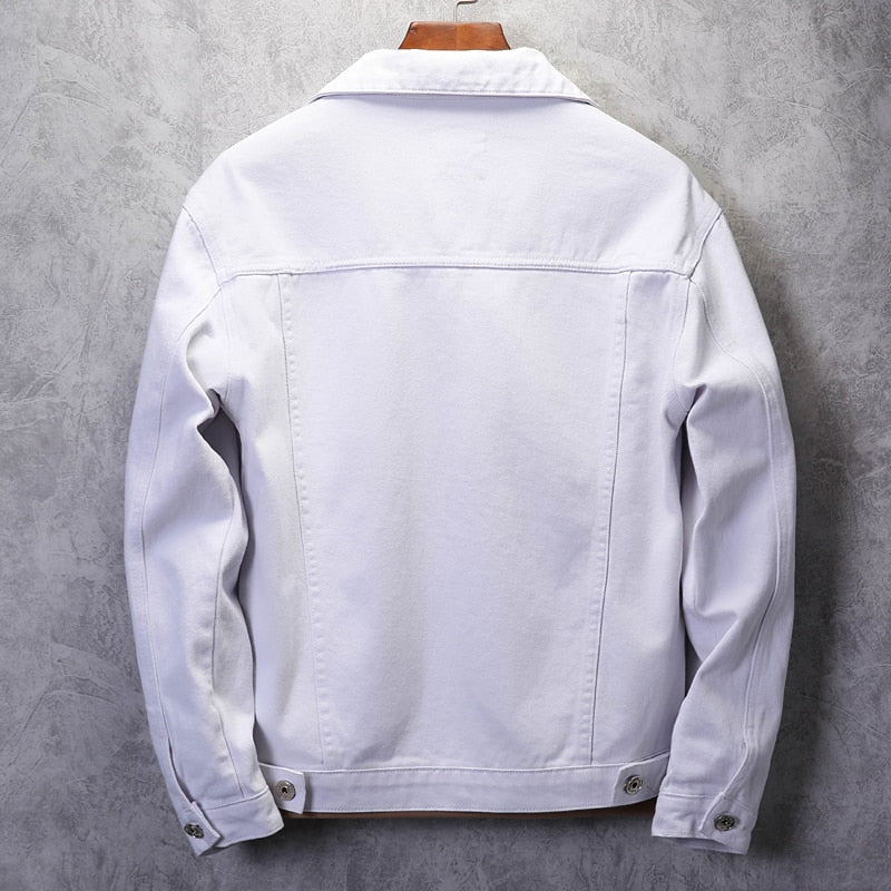Top Quality Denim Jacket Men Solid White Black Pink Casual Outwear Coats Turn-Down Collar Single-breasted Cowboys