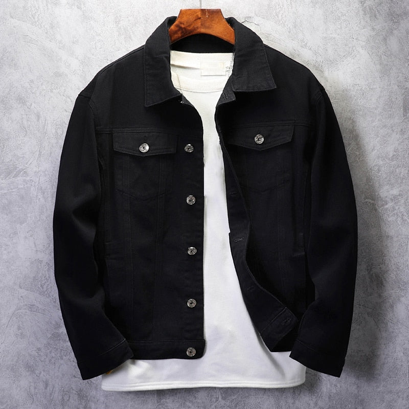 Top Quality Denim Jacket Men Solid White Black Pink Casual Outwear Coats Turn-Down Collar Single-breasted Cowboys