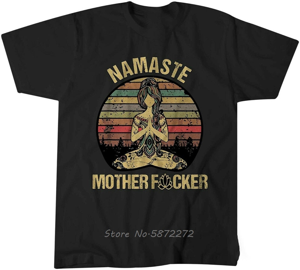 Vintage Namaste Mother Fcker Explicit Funny T-shirt Men Cotton Tees Tops Harajuku