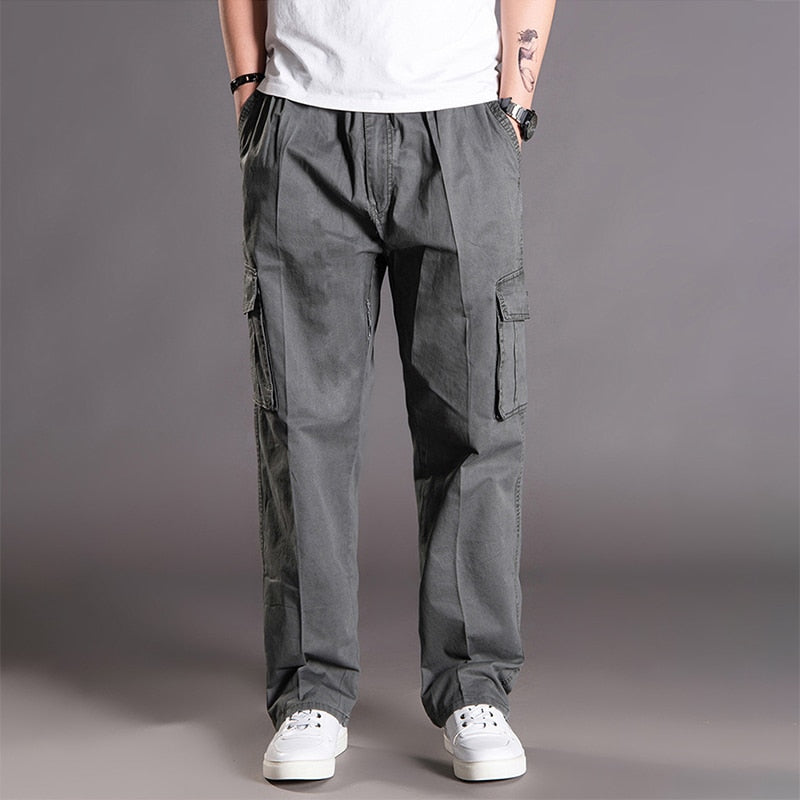 Spring Autumn Men Casual Cargo Pants 95% Cotton Multiple Pockets Male Thin Trousers Loose