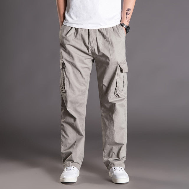 Spring Autumn Men Casual Cargo Pants 95% Cotton Multiple Pockets Male Thin Trousers Loose