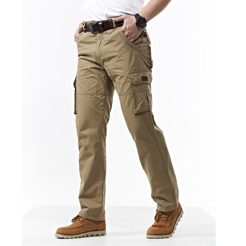 Men's Overalls Military Army Cargo Pants Spring Cotton Baggy Denim Pants Male Multi-pockets Casual Long Trousers