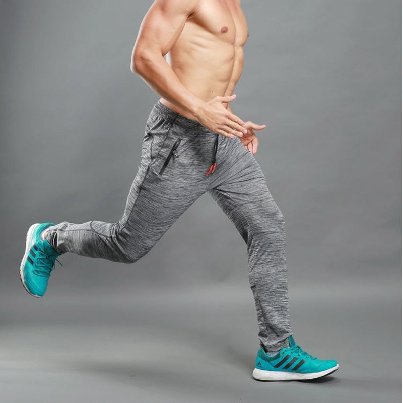 New Winter Men Running Sport Long Pant High Elastic Drawstring Trousers Zipper Pocket Sweatpants Trainning Joggers