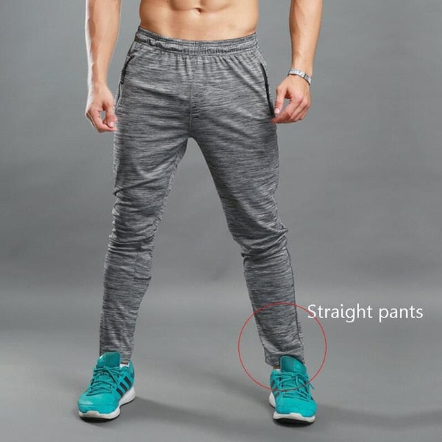 New Winter Men Running Sport Long Pant High Elastic Drawstring Trousers Zipper Pocket Sweatpants Trainning Joggers